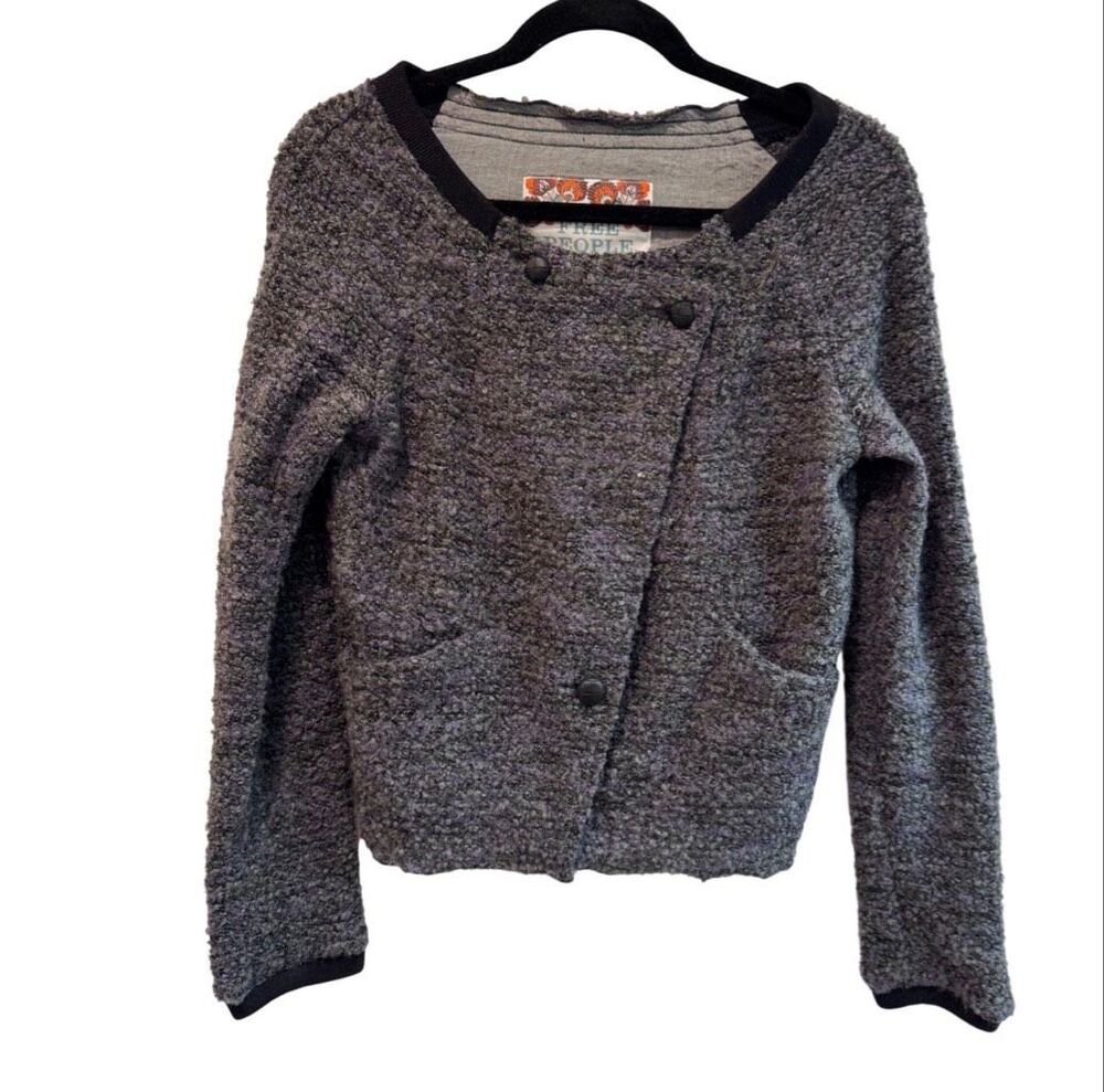 Free People Womens Gray Purple Bouclé Asymmetric Cropped Jacket Wool Blend Small